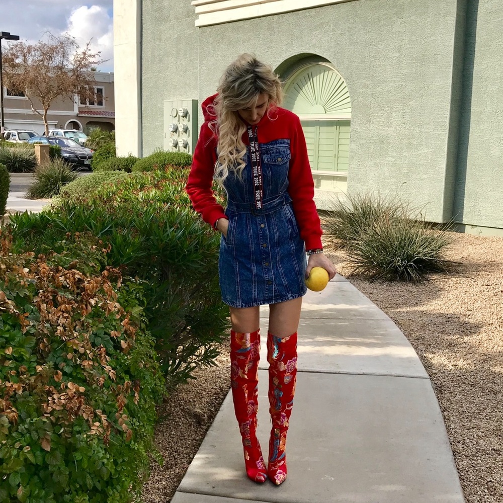 Cape Robbin Vibrant Red Floral Over-the-Knee Boots - Picture 5 of 17